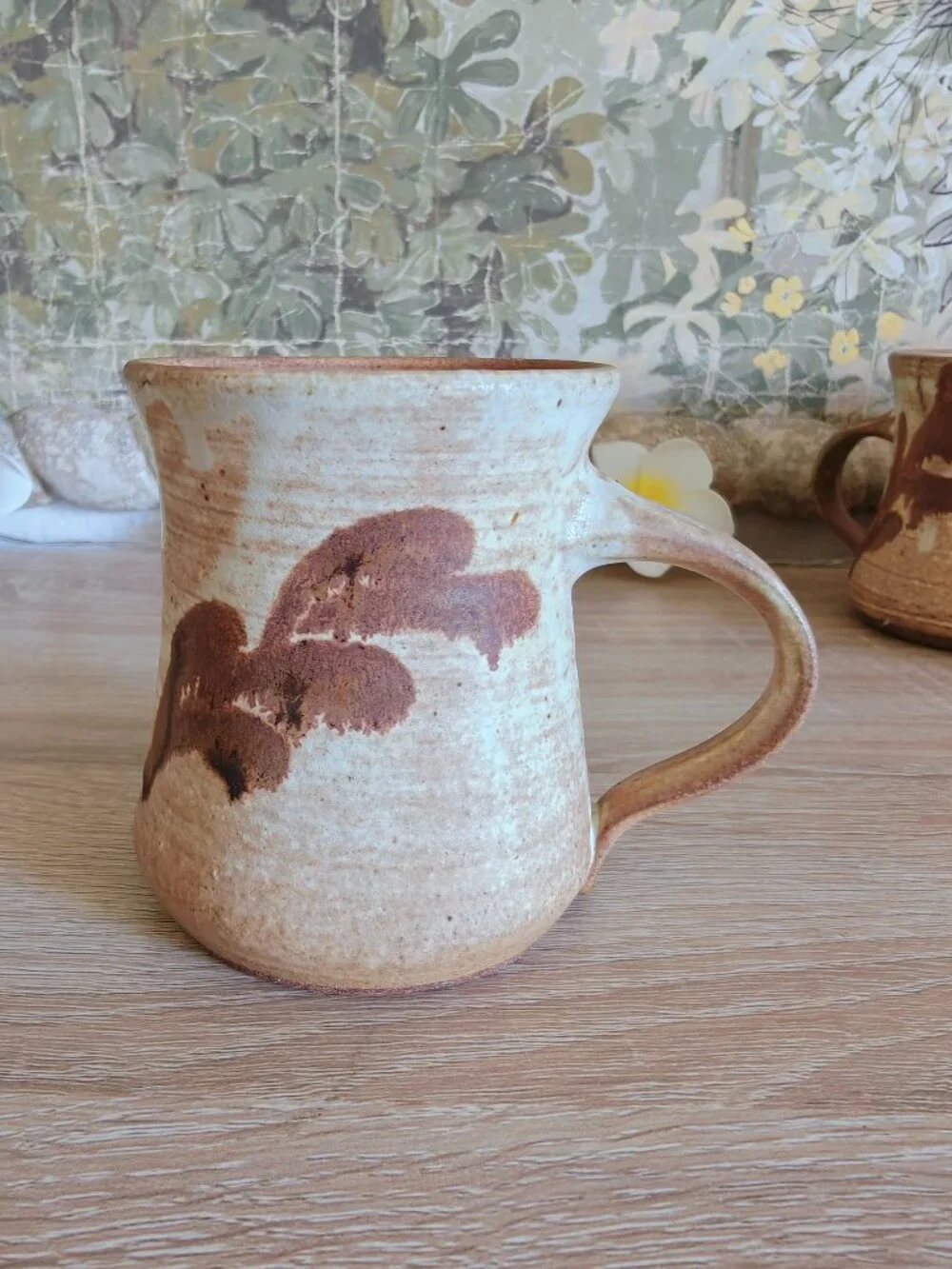 Set of 9 Vintage Signed MW Studio Pottery Botanical Stoneware Mugs